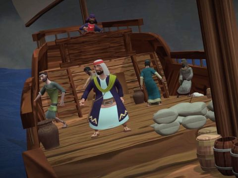 Doch der Herr schickte einen heftigen Sturm gegen das Schiff, der drohte, es zu zerschmettern. – Folie 3