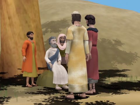 Lydda lag in der Nähe von Joppe. Als die Jünger Jesu erfuhren, dass Petrus in Lydda war, schickten sie zwei Männer zu ihm. – Folie 5