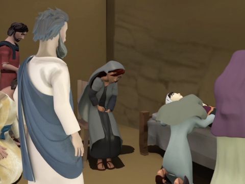 Als er ankam, wurde er nach oben in das Zimmer geführt. – Folie 8