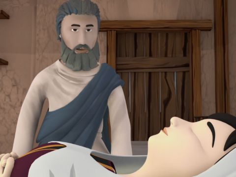 Dann wandte er sich Tabita zu und sagte: „Tabita, steh auf!“ – Folie 13
