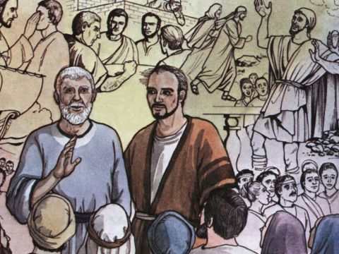 Beim Konzil von Jerusalem verstummte die ganze Versammlung, als Barnabas und Paulus von den Zeichen und Wundern erzählten, die Gott durch sie unter den Heiden getan hatte. – Folie 1