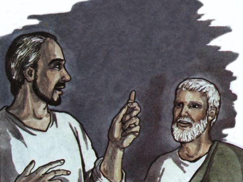 Einige Zeit später sagte Paulus zu Barnabas: „Lass uns zurückkehren und die Gläubigen in allen Städten besuchen, in denen wir das Wort des Herrn gepredigt haben, und sehen, wie es ihnen geht.“<br/>Barnabas wollte Johannes, auch Markus genannt, mitnehmen, doch Paulus hielt es nicht für ratsam, ihn mitzunehmen, da er sie in Pamphylien verlassen und das Werk nicht mit ihnen fortgesetzt hatte. – Folie 13