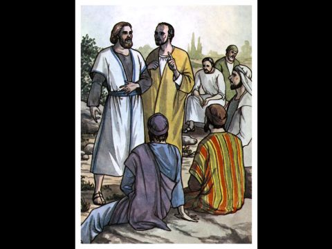 Andere Juden folgten dem Beispiel des Petrus, so dass durch ihre Heuchelei sogar Barnabas in die Irre geführt wurde. – Folie 4