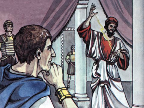 Dort trafen sie einen jüdischen Zauberer und falschen Propheten namens Barjesus, der ein Diener des Statthalters Sergius Paulus war. – Folie 11