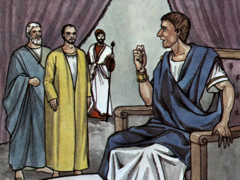Der Statthalter, ein intelligenter Mann, ließ Barnabas und Saulus holen, weil er das Wort Gottes hören wollte. – Folie 12