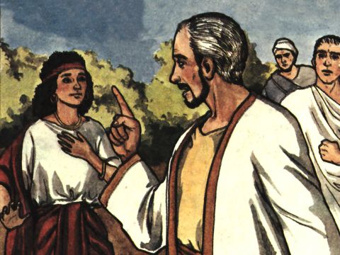 Sie tat dies viele Tage lang. Schließlich wurde Paulus so aufgebracht, dass er sich umdrehte und zu dem Geist sagte: „Im Namen Jesu Christi befehle ich dir, aus ihr auszufahren!“ In diesem Moment verließ der Geist sie. – Folie 3