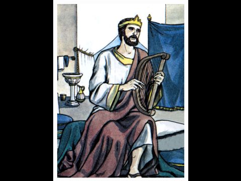 „Nachdem er Saul verworfen hatte, machte er David zu ihrem König. Gott bezeugte über ihn: Ich habe David, den Sohn Isais, gefunden, einen Mann nach meinem Herzen. Er wird alles tun, was ich von ihm möchte.“ – Folie 8