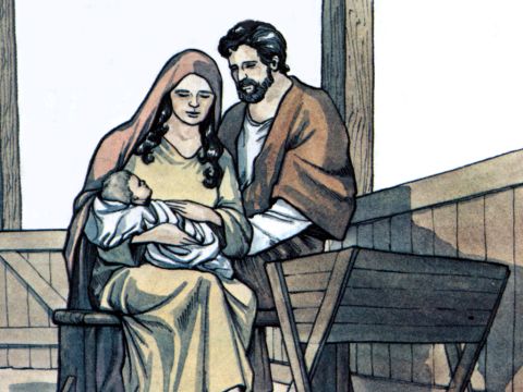 „Aus den Nachkommen König Davids hat Gott den Erlöser Jesus nach Israel gebracht, wie er es versprochen hatte.“ – Folie 9