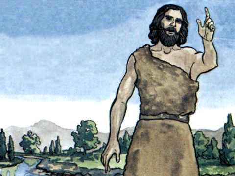 „Vor dem Kommen Jesu predigte Johannes dem ganzen Volk Israel Buße und die Taufe. Als Johannes sein Werk vollendete, sagte er: Wer glaubt ihr, dass ich bin? Ich bin nicht der, auf den ihr wartet. Aber es kommt einer nach mir, dessen Sandalen ich nicht würdig bin, aufzubinden.“ – Folie 10