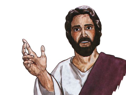 „Wir verkünden euch die gute Nachricht: Was Gott unseren Vorfahren versprochen hat, hat er für uns, ihre Kinder, erfüllt, indem er Jesus auferweckt hat. Wie es im zweiten Psalm steht: Du bist heute mein Sohn, ich habe dich gezeugt.<br/>Gott hat ihn von den Toten auferweckt und ihn nicht der Verwesung überlassen. Wie Gott gesagt hat: Ich werde dir die heiligen und sicheren Segnungen geben, die David versprochen wurden.“ – Folie 14