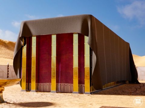 Die zweite Decke über dem Leinenvorhang war ein Vorhang aus Ziegenhaar (2. Mose 26,7-13; 36,14-18). – Folie 12