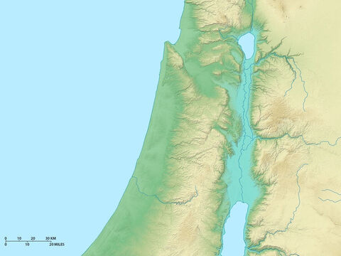 Karte von Nordisrael, die den See Genezareth und den Fluss Jordan zeigt, der nach Süden durch das Jordantal fließt. Mittelmeer im Westen. – Folie 1