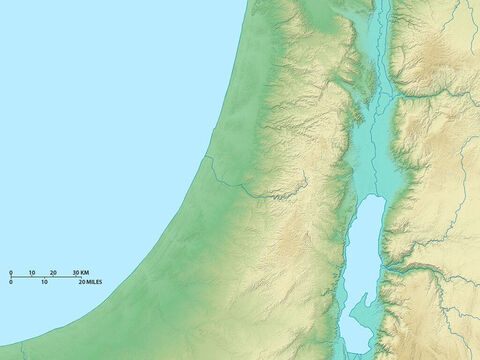 Karte von Israel mit den zentralen und südlichen Gebieten. Im Süden liegt das Tote Meer. – Folie 3