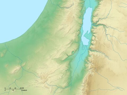 Karte von Israel mit dem Toten Meer und den Gebieten im Osten, Westen und Süden. – Folie 4