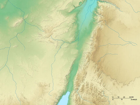 Karte der Negev-Wüste im Westen mit der Nordspitze des Golfs von Akaba, der im Süden zum Roten Meer führt. Nordarabische Wüste im Osten. – Folie 6