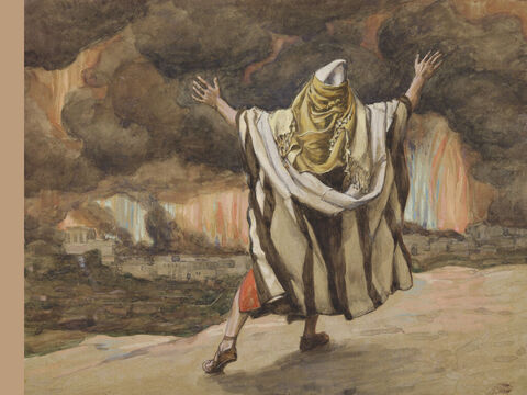 Abraham sieht Sodom in Flammen.<br/>(ganzes Bild)<br/>James Tissot (1836-1902) – The Jewish Museum, New York. – Folie 7