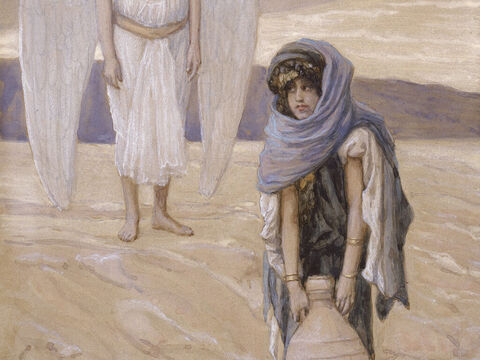 Hagar und der Engel in der Wüste.<br/>(Ausschnitt)<br/>James Tissot (1836-1902) – The Jewish Museum, New York. – Folie 16