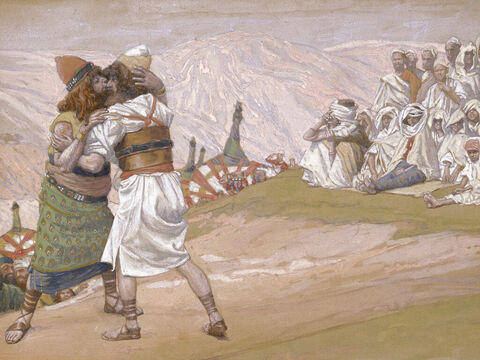 Treffen von Esau und Jakob.<br/>(Ausschnitt)<br/>James Tissot (1836-1902) – The Jewish Museum, New York. – Folie 18