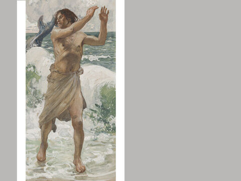 Jona.<br/>James Tissot (1836-1902) – The Jewish Museum, New York.<br/>Jonas Wirkungszeit war gemäß 2. Könige 14,25 in (oder vor) der Regierungszeit von Jerobeam II. (791–750). – Folie 9