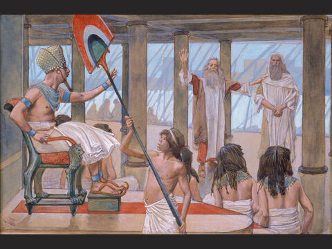 Mose spricht zum Pharao.<br/>(ganzes Bild)<br/>James Tissot (1836-1902) – The Jewish Museum, New York. – Folie 3