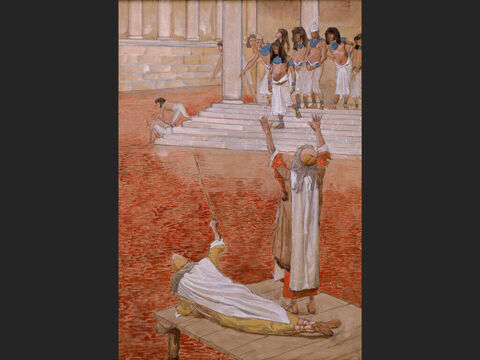 Wasser wird zu Blut.<br/>(ganzes Bild)<br/>James Tissot (1836-1902) – The Jewish Museum, New York. – Folie 11