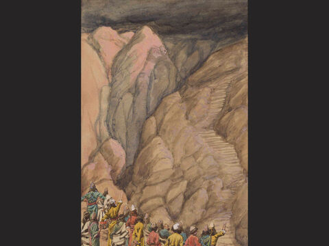 Die Rauchwolke auf dem Berg Sinai.<br/>(ganzes Bild)<br/>James Tissot (1836-1902) – The Jewish Museum, New York. – Folie 11