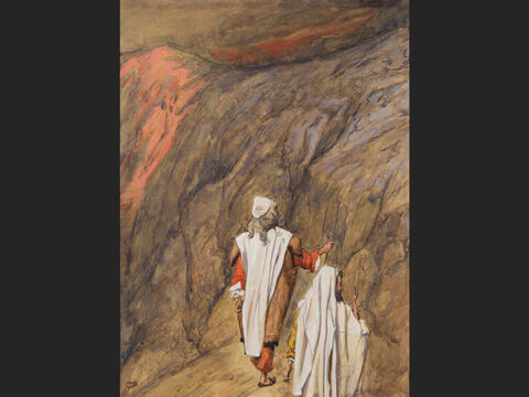 Mose und Aaron gehen auf den Berg Sinai.<br/>(ganzes Bild)<br/>James Tissot (1836-1902) – The Jewish Museum, New York. – Folie 13