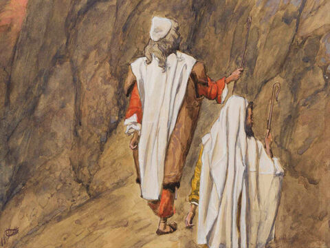 Mose und Aaron gehen auf den Berg Sinai.<br/>(Ausschnitt)<br/>James Tissot (1836-1902) – The Jewish Museum, New York. – Folie 14