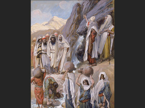 Mose schlägt den Felsen.<br/>(ganzes Bild)<br/>James Tissot (1836-1902) – The Jewish Museum, New York. – Folie 13