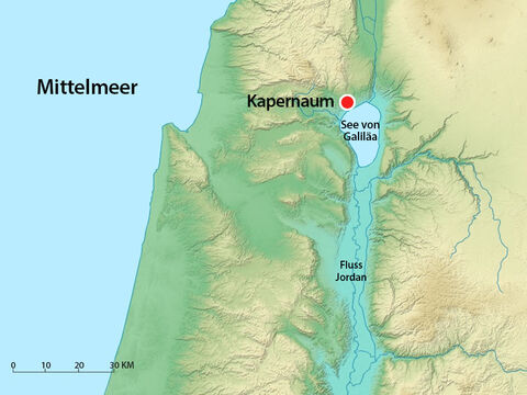 Der Hauptmann und seine Soldaten waren vor Kapernaum stationiert, der Stadt, wo Jesus wohnte, während er um Galiläa lehrte. – Folie 2