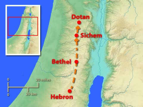 Diese Karte zeigt die Lage von Dotan, etwa 16 km (10 Meilen) weiter nördlich. – Folie 5