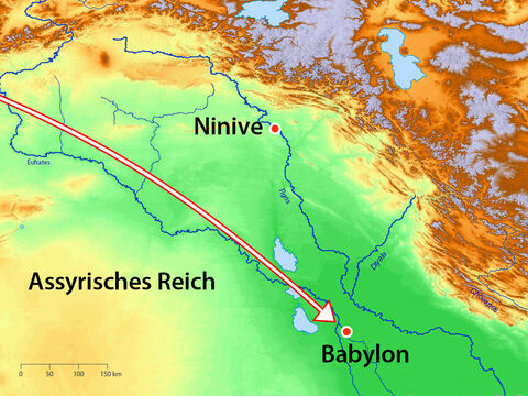 Der König von Assyrien war auch Herrscher von Babylon und Manasse wurde in diese Stadt gebracht, die für ihre Bosheit bekannt war. – Folie 14