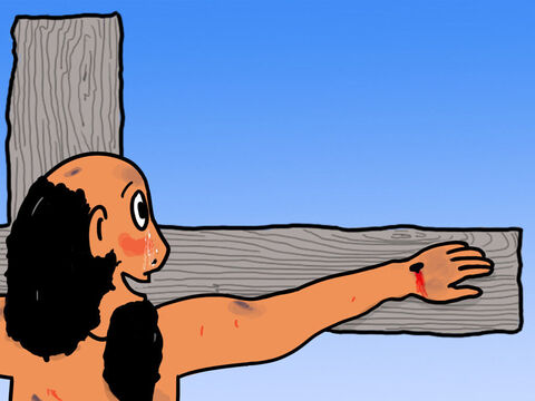 In diesem Moment wusste der Verbrecher, wie es war, Vergebung zu erfahren. Er war Gott und Jesus so dankbar. – Folie 29