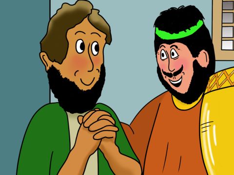 Der Statthalter Sergius hörte von Paulus und Barnabas und lud sie ein, zu ihm zu kommen. – Folie 14
