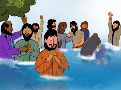 In Ephesus traf Paulus 12 Männer, die alle getauft werden und zu Jesus gehören wollten. – Folie 8