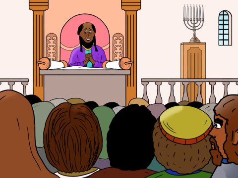 Paulus mietete einen großen Raum in Ephesus, die Schule des Tyrannus. Dort teilte er den Menschen die gute Nachricht von Jesus mit. Einige wurden Christen und es entstand eine Gemeinde, die viele Missionare aussandte, um an anderen Orten zu predigen. – Folie 10