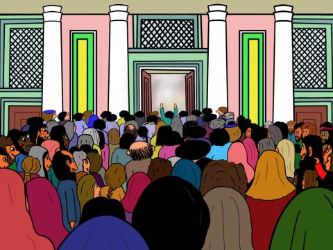 Immer mehr Menschen kamen, um zu hören, wie Paulus das Wort Gottes lehrte. Die Gemeinde wuchs und viele ließen sich auf den Namen Jesu taufen. – Folie 12