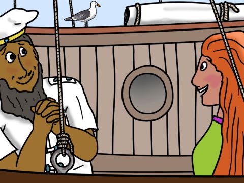 (Frauenstimme:) „Dieser Gefangene Paulus macht sich lächerlich. Im nächsten Hafen von Phoenix ist es viel besser.“ – Folie 3