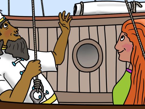 (Männerstimme des Schiffskapitäns:) „Ja! Absolut! Und der Wind ist perfekt!” – Folie 4