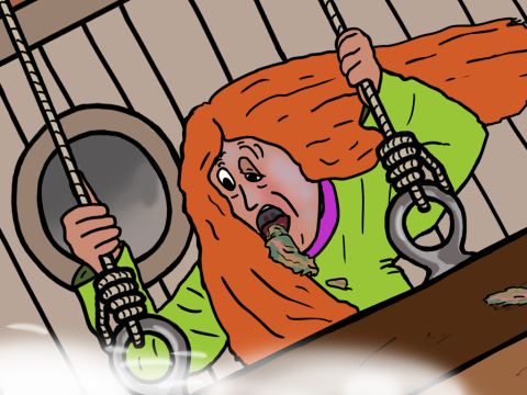 Die Leute wurden seekrank und mussten sich übergeben und dachten, sie würden sterben. – Folie 13