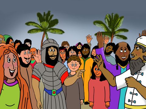 Nachdem die Überlebenden an Land geklettert waren, wurden sie gezählt. Es waren 276 – alle waren gerettet, so wie Gott es versprochen hatte. – Folie 22