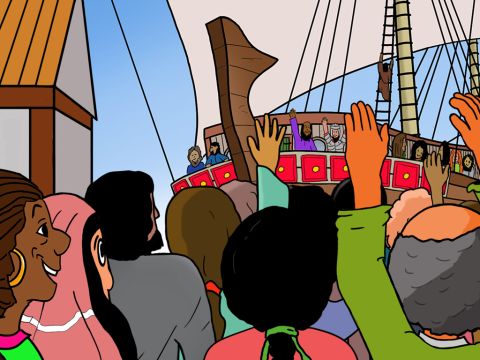 Die Menschen von Malta liebten Paulus, und als er bereit war, nach Rom weiterzureisen, gaben sie ihm viele Geschenke, um ihm auf seinem Weg zu helfen. – Folie 2