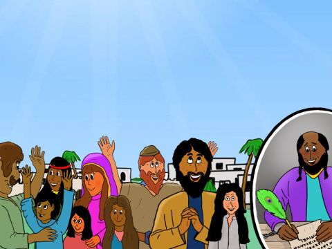Paulus dachte wahrscheinlich an seinen Besuch in Philippi einige Jahre zuvor und an das Mädchen, das Gott vom Wahrsagergeist befreit hatte. Und dann waren da noch der Gefängniswärter und seine Familie und Lydia und ihre Familie, die Christen wurden und getauft wurden. – Folie 22