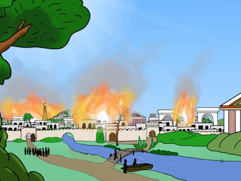Um das Jahr 65 n. Chr. gab es in Rom einen großen Brand, bei dem viele Häuser niederbrannten. – Folie 27
