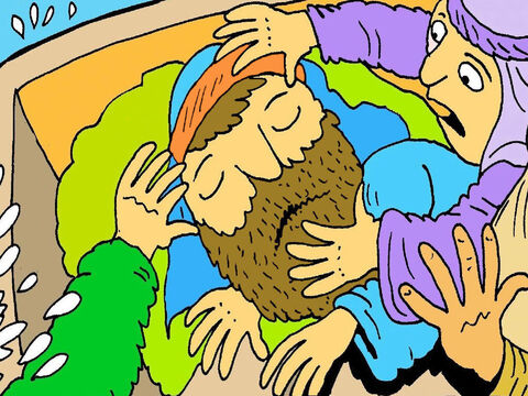 „Jesus, wach auf! Hilf uns! Die Wellen werden zu groß, wir werden untergehen”, riefen sie. – Folie 5