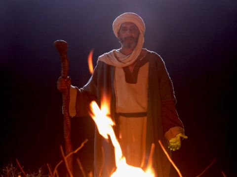 Da sprach der Herr: „Steck deine Hand in deinen Mantel.” Da steckte Mose seine Hand in seinen Mantel, und als er sie herauszog, war die Haut aussätzig – sie war weiß wie Schnee.<br/>„Steck sie nun wieder in deinen Mantel”, sagte er. Da steckte Mose seine Hand wieder in seinen Mantel, und als er sie herauszog, war sie wiederhergestellt, wie sein ganzes Fleisch. – Folie 13