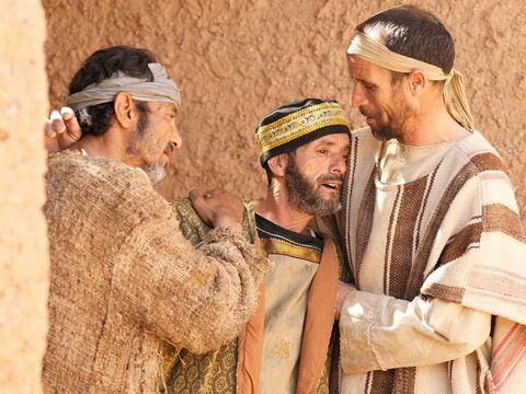 Während Jesus noch sprach, kamen einige Leute aus dem Haus des Synagogenvorstehers Jairus. „Deine Tochter ist tot”, sagten sie. „Bemühe den Meister nicht weiter.” – Folie 13