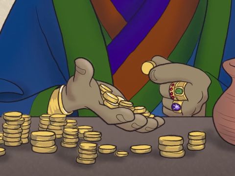 Er war für das Eintreiben der Steuern zuständig und sehr reich. – Folie 3