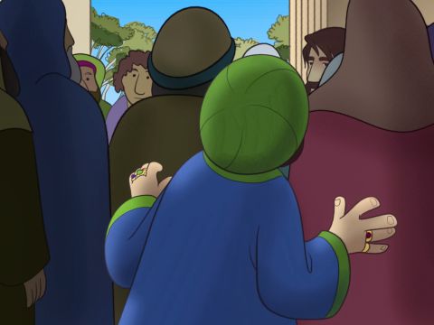 Aber Zachäus war klein und konnte nicht über die Menge schauen. – Folie 5