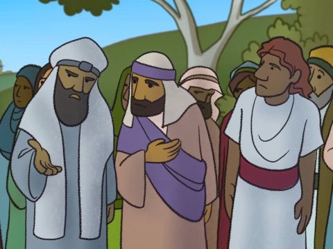 „Dieser Zachäus ist ein Sünder! Und Jesus geht zu ihm nach Hause, um mit ihm zu essen.” – Folie 12